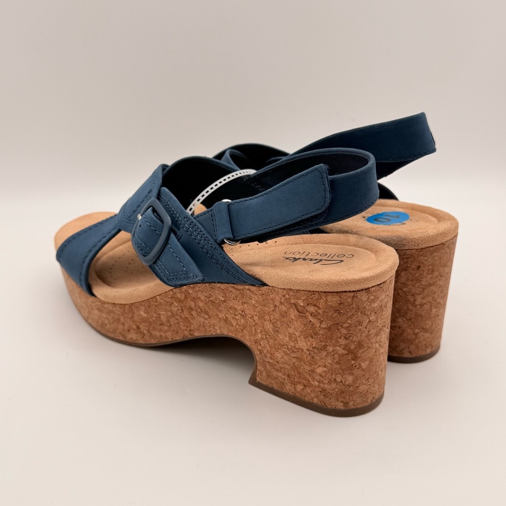 Clarks NWT Blue Cork Wedge Sandals Slingback Platform Women’s Size 10 - Picture 7 of 14